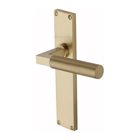 Heritage Brass Door Furniture Satin Brass / Latch Handles Heritage Brass - Bauhaus Knurled Lever Latch Door Handle on 200mm Plate Satin Brass finish