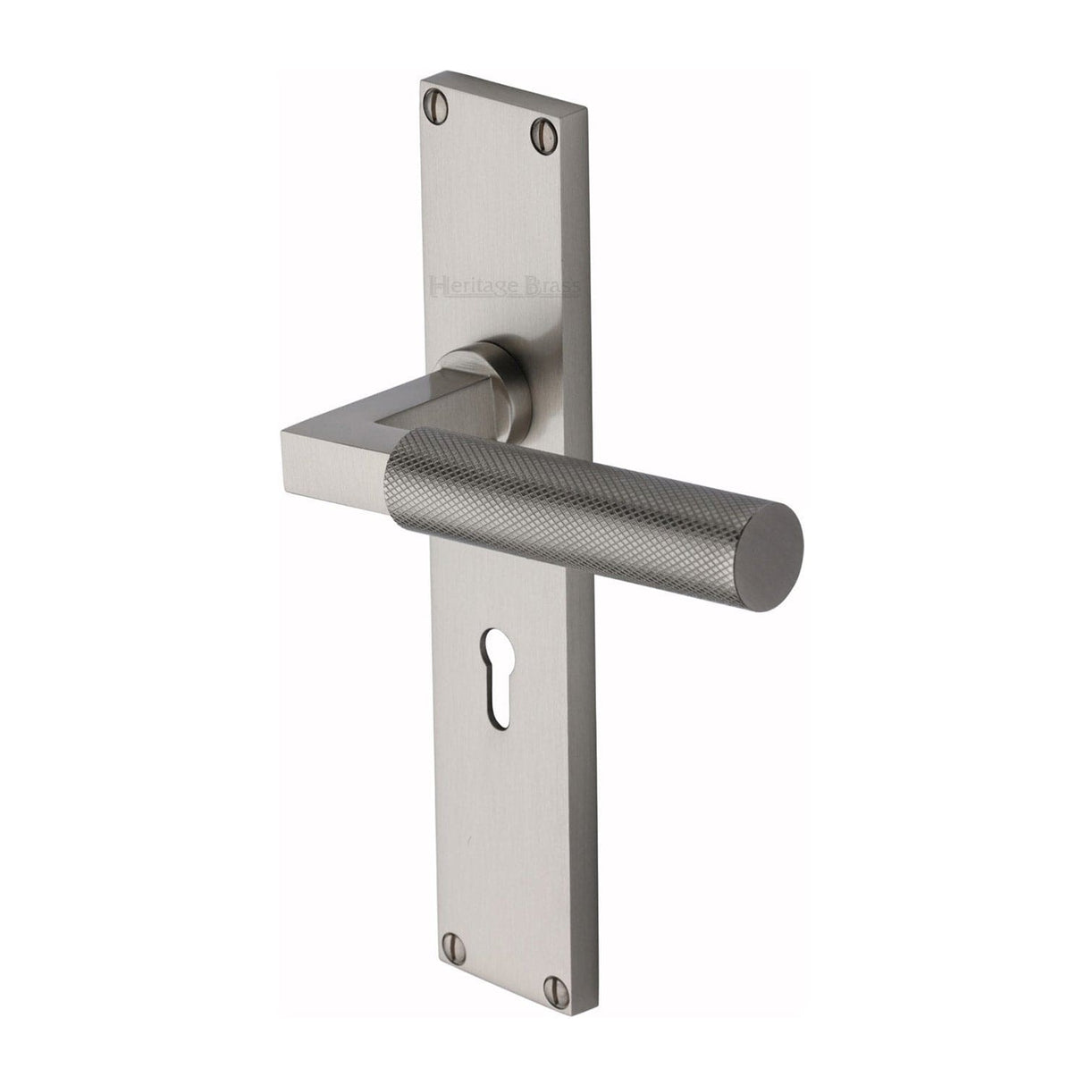 Heritage Brass Door Furniture Satin Nickel / Std. Lock Handles Heritage Brass - Bauhaus Knurled Lever Lock Door Handle on 200mm Plate Satin Nickel finish