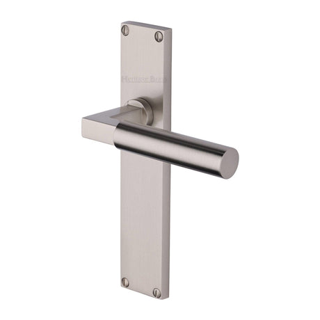 Heritage Brass Door Furniture Satin Nickel / Latch Handles Heritage Brass - Bauhaus Lever Latch Door Handle on 200mm Plate Satin Nickel finish