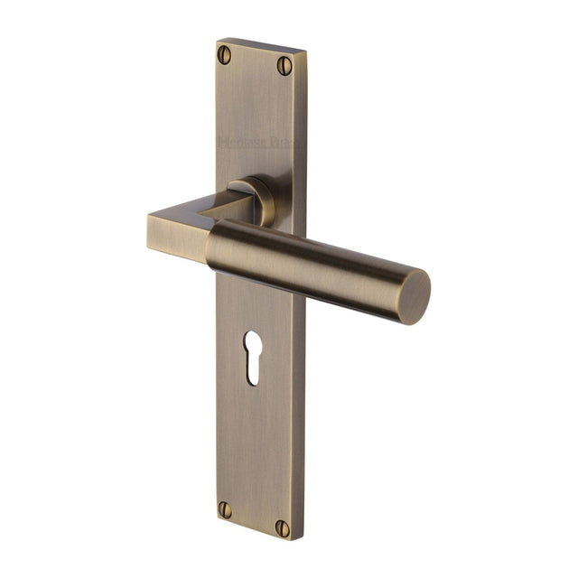 Heritage Brass Door Furniture Antique Brass / Std. Lock Handles Heritage Brass - Bauhaus Lever Lock Door Handle on 200mm Plate Antique Brass finish