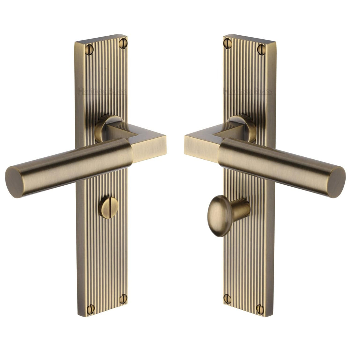 Heritage Brass Door Furniture Antique Brass / Bathroom Lock Handles Heritage Brass - Bauhaus Reeded Bathroom Set Antique Brass finish