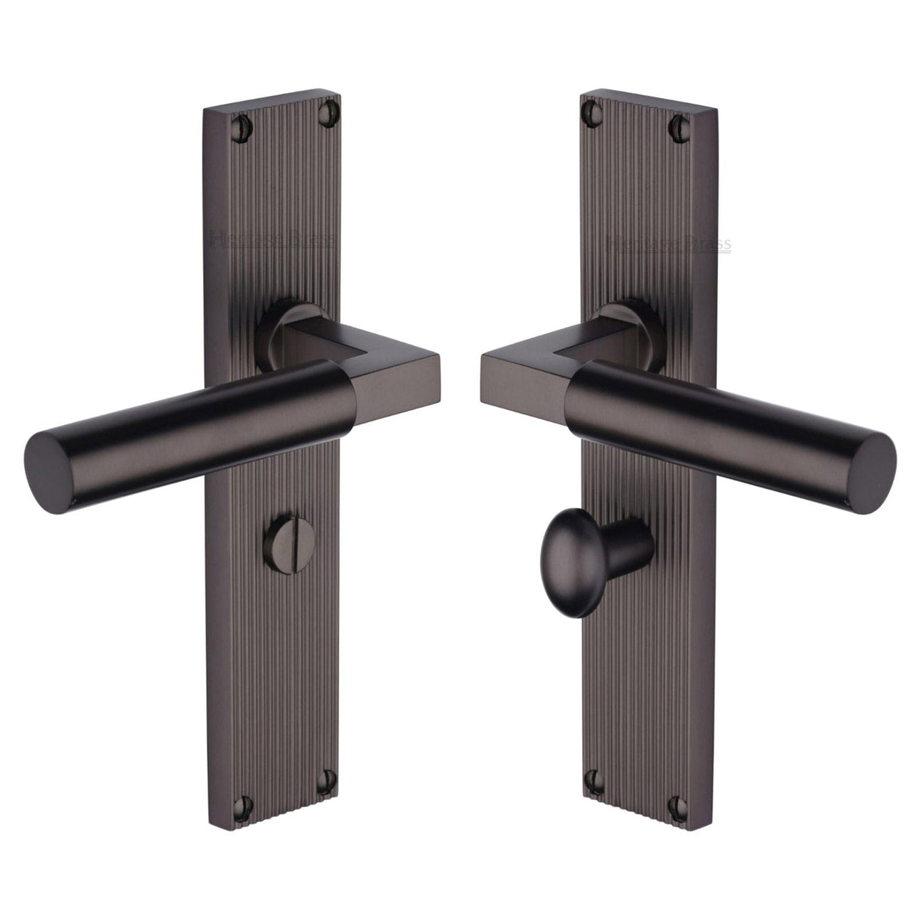 Heritage Brass Door Furniture Matt Bronze / Bathroom Lock Handles Heritage Brass - Bauhaus Reeded Bathroom Set Matt Bronze finish