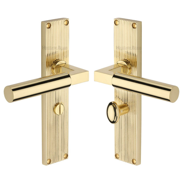 Heritage Brass Door Furniture Polished Brass / Bathroom Lock Handles Heritage Brass - Bauhaus Reeded Bathroom Set Polished Brass finish