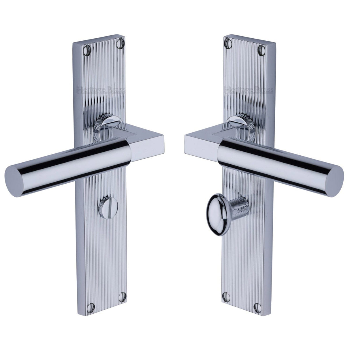 Heritage Brass Door Furniture Polished Chrome / Bathroom Lock Handles Heritage Brass - Bauhaus Reeded Bathroom set Polished Chrome finish