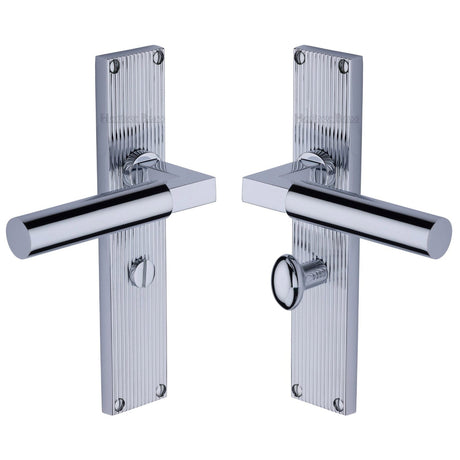 Heritage Brass Door Furniture Polished Chrome / Bathroom Lock Handles Heritage Brass - Bauhaus Reeded Bathroom set Polished Chrome finish