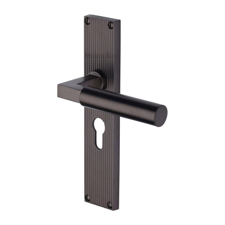 Heritage Brass Door Furniture Matt Bronze / Euro Profile Lock Handles Heritage Brass - Bauhaus Reeded Euro Profile Matt Bronze finish