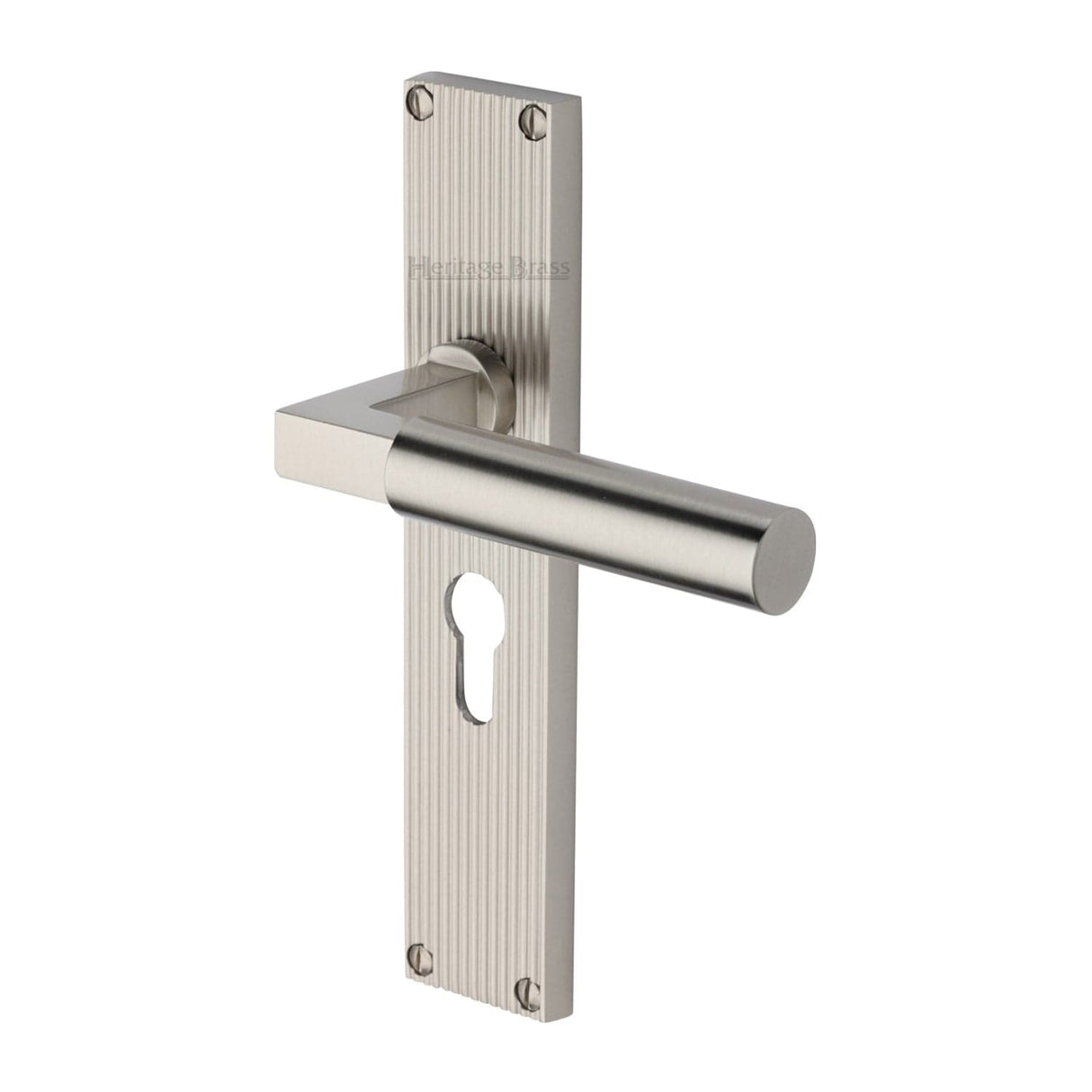 Heritage Brass Door Furniture Satin Nickel / Euro Profile Lock Handles Heritage Brass - Bauhaus Reeded Euro Profile Satin Nickel finish