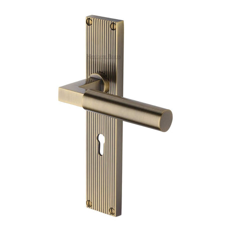 Heritage Brass Door Furniture Antique Brass / Std. Lock Handles Heritage Brass - Bauhaus Reeded Lever Lock Antique Brass finish