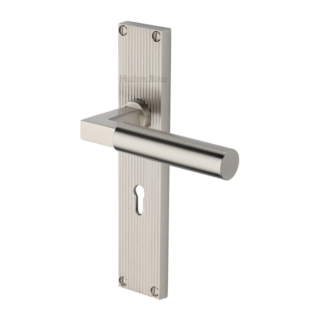 Heritage Brass Door Furniture Satin Nickel / Std. Lock Handles Heritage Brass - Bauhaus Reeded Lever Lock Satin Nickel finish