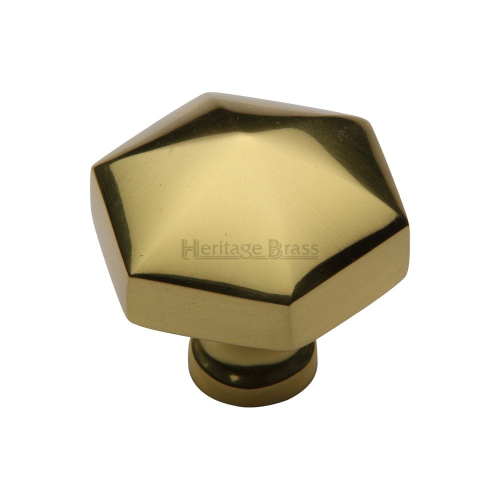 Heritage Brass Cabinet Hardware Polished Brass / Cabinet Knobs / 32mm Dia. Heritage Brass - Cabinet Knob Classic Hexagon Design 32mm Polished Brass Finish