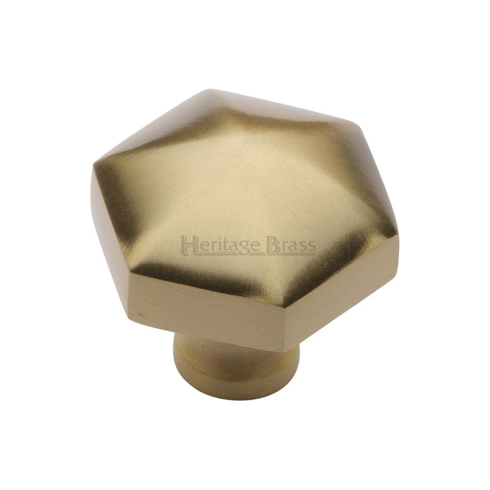 Heritage Brass Cabinet Hardware Satin Brass / Cabinet Knobs / 32mm Dia. Heritage Brass - Cabinet Knob Classic Hexagon Design 32mm Satin Brass Finish