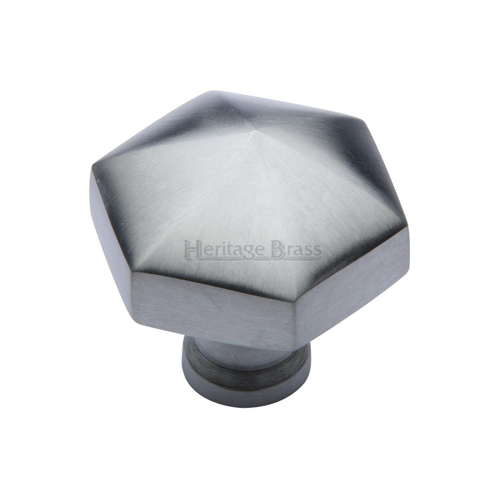 Heritage Brass Cabinet Hardware Satin Chrome / Cabinet Knobs / 32mm Dia. Heritage Brass - Cabinet Knob Classic Hexagon Design 32mm Satin Chrome Finish