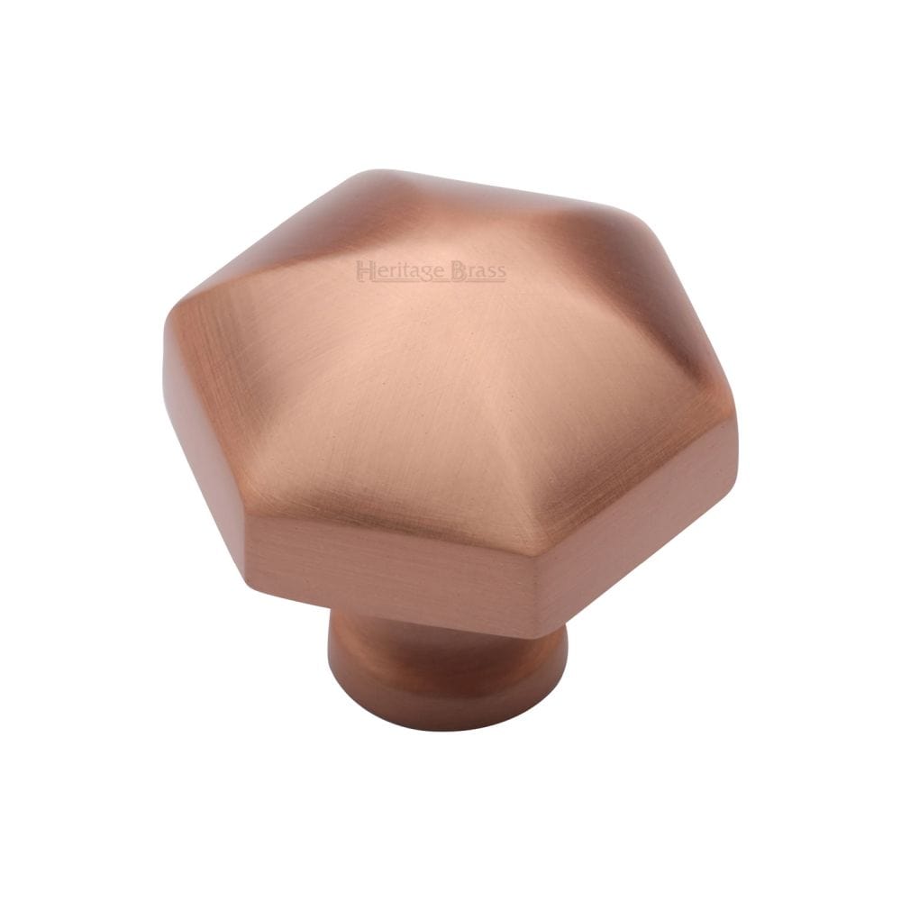 Heritage Brass Cabinet Hardware Satin Rose Gold / Cabinet Knobs / 32mm Dia. Heritage Brass - Cabinet Knob Classic Hexagon Design 32mm Satin Rose Gold Finish