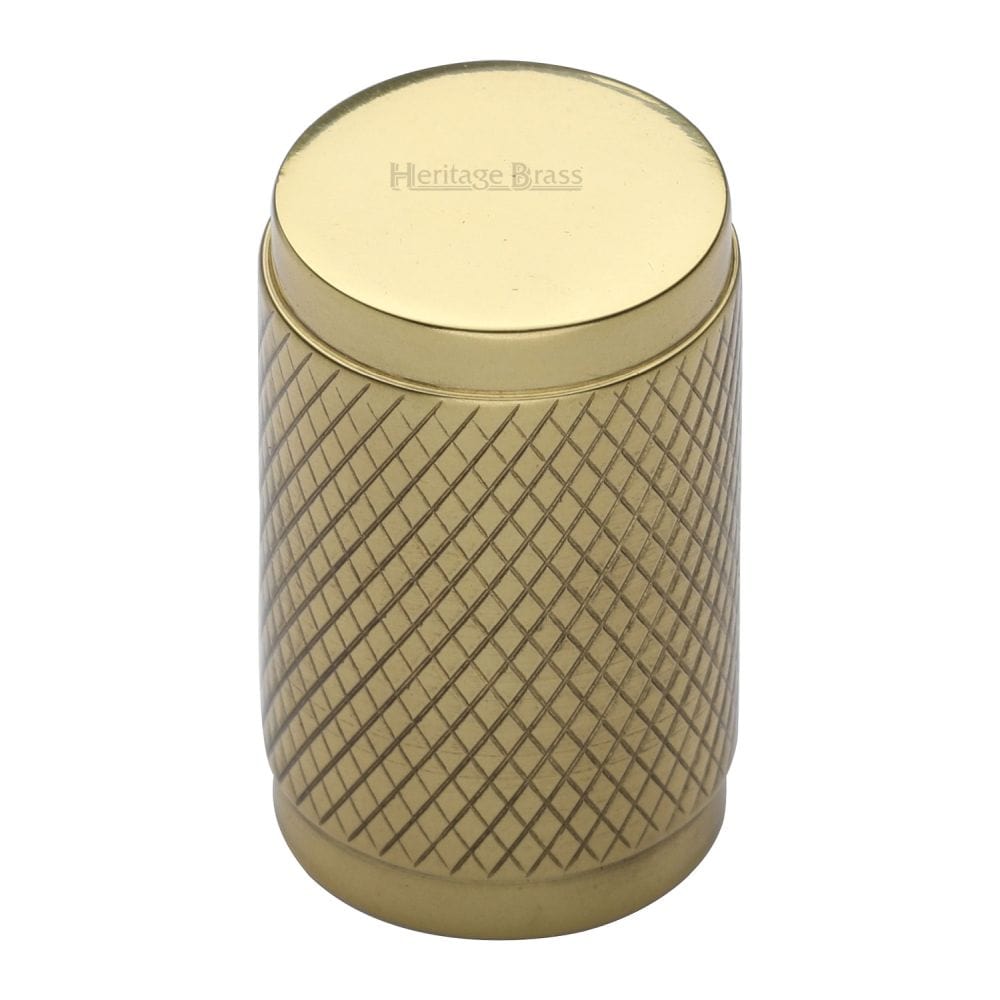 Heritage Brass Cabinet Hardware Polished Brass / Cabinet Knobs / 21mm Dia. Heritage Brass - Cabinet Knob Cylindric Knurled Design 21mm Polished Brass Finish