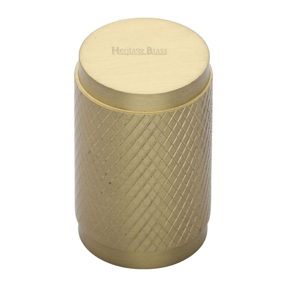 Heritage Brass Cabinet Hardware Satin Brass / Cabinet Knobs / 21mm Dia. Heritage Brass - Cabinet Knob Cylindric Knurled Design 21mm Satin Brass Finish