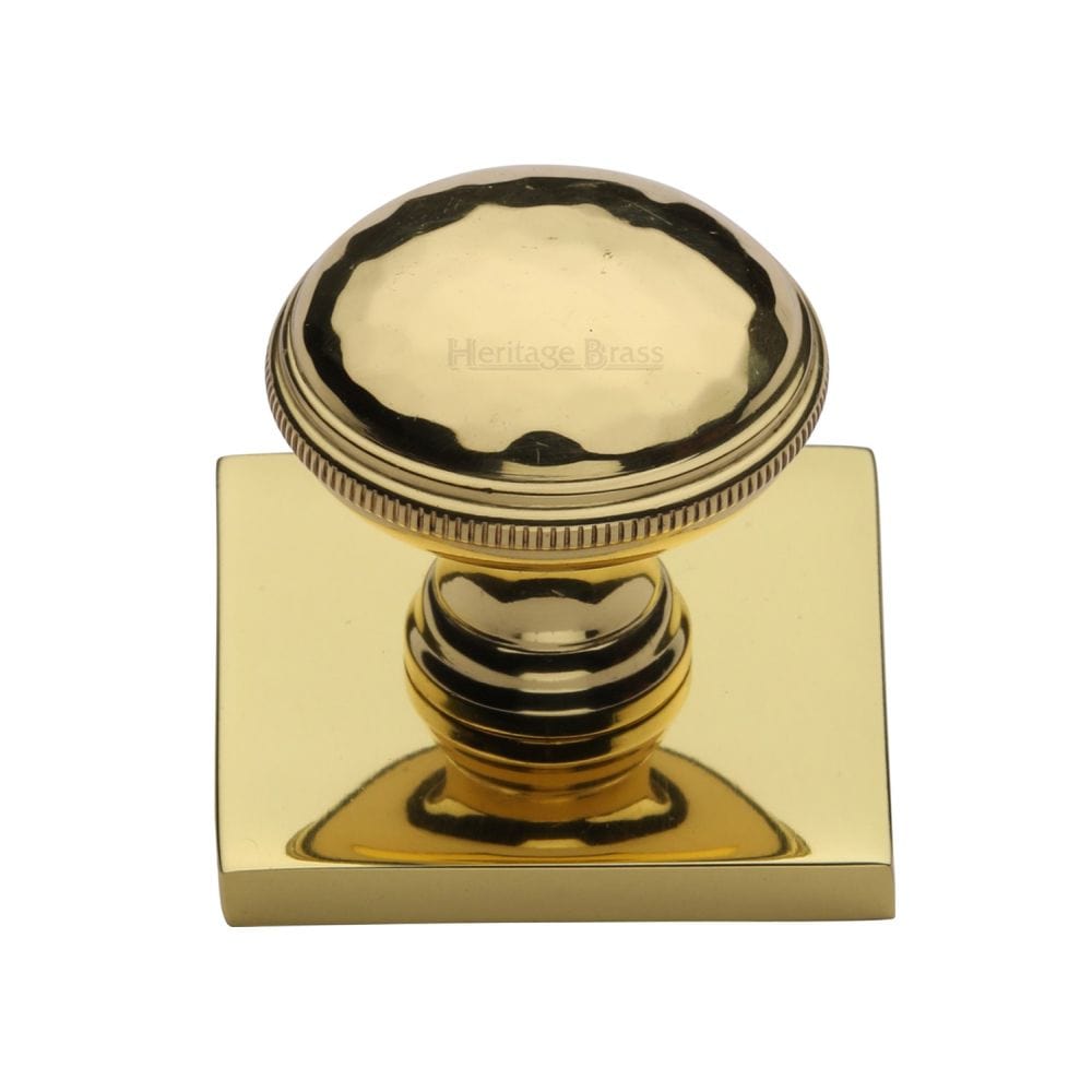 Heritage Brass Cabinet Hardware Polished Brass / Cabinet Knob on Backplate / 31mm Dia. Heritage Brass - Cabinet Knob Diamond Cut Design with Square Backplate 32mm Polished