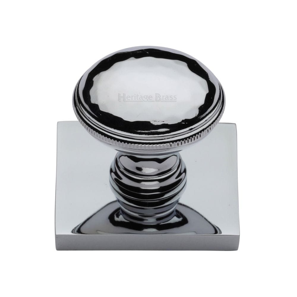 Heritage Brass Cabinet Hardware Polished Chrome / Cabinet Knob on Backplate / 31mm Dia. Heritage Brass - Cabinet Knob Diamond Cut Design with Square Backplate 32mm Polished