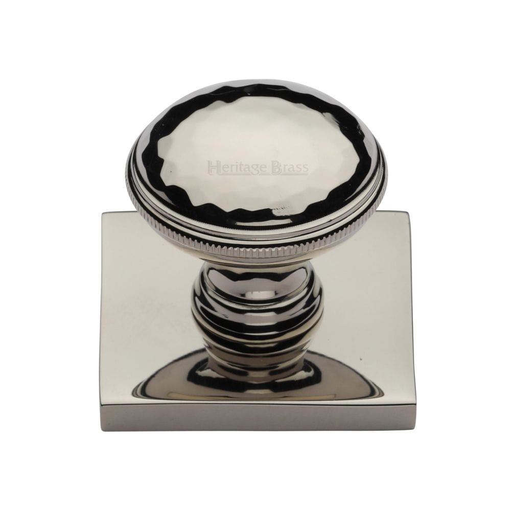 Heritage Brass Cabinet Hardware Polished Nickel / Cabinet Knob on Backplate / 31mm Dia. Heritage Brass - Cabinet Knob Diamond Cut Design with Square Backplate 32mm Polished