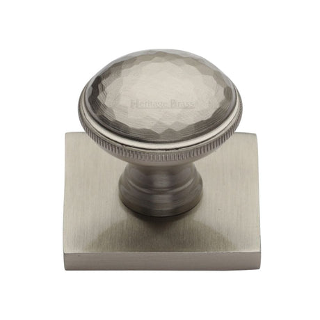 Heritage Brass Cabinet Hardware Satin Nickel / Cabinet Knob on Backplate / 31mm Dia. Heritage Brass - Cabinet Knob Diamond Cut Design with Square Backplate 32mm Satin