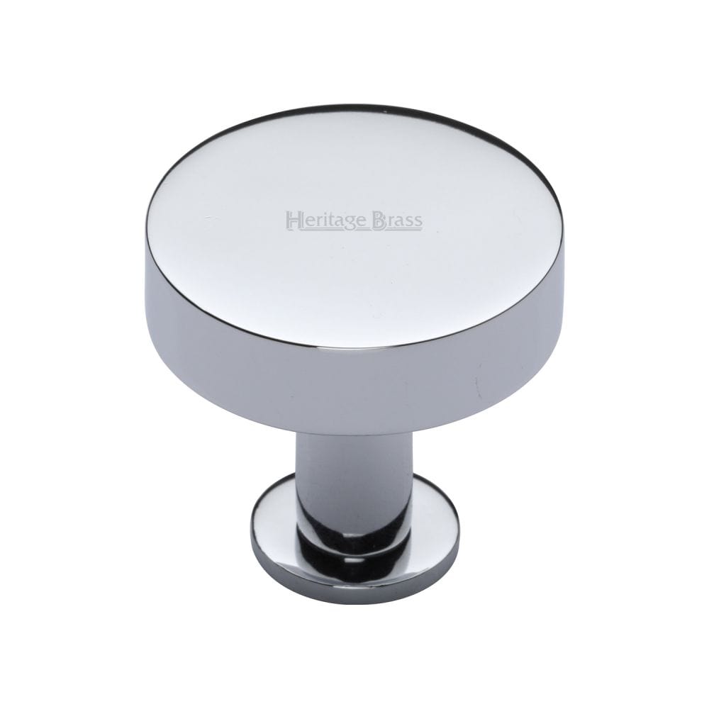 Heritage Brass Cabinet Hardware Polished Chrome / Cabinet Knobs / 32mm Dia. Heritage Brass - Cabinet Knob Disc Design with Rose 32mm Polished Chrome Finish