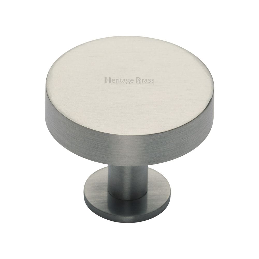 Heritage Brass Cabinet Hardware Satin Nickel / Cabinet Knobs / 32mm Dia. Heritage Brass - Cabinet Knob Disc Design with Rose 32mm Satin Nickel Finish