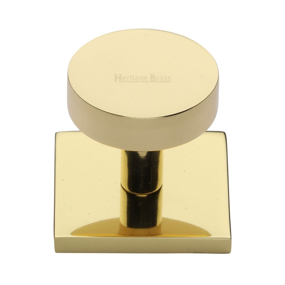 Heritage Brass Cabinet Hardware Polished Brass / Cabinet Knob on Backplate / 32mm Dia. Heritage Brass - Cabinet Knob Disc Design with Square Backplate 32mm Polished Brass