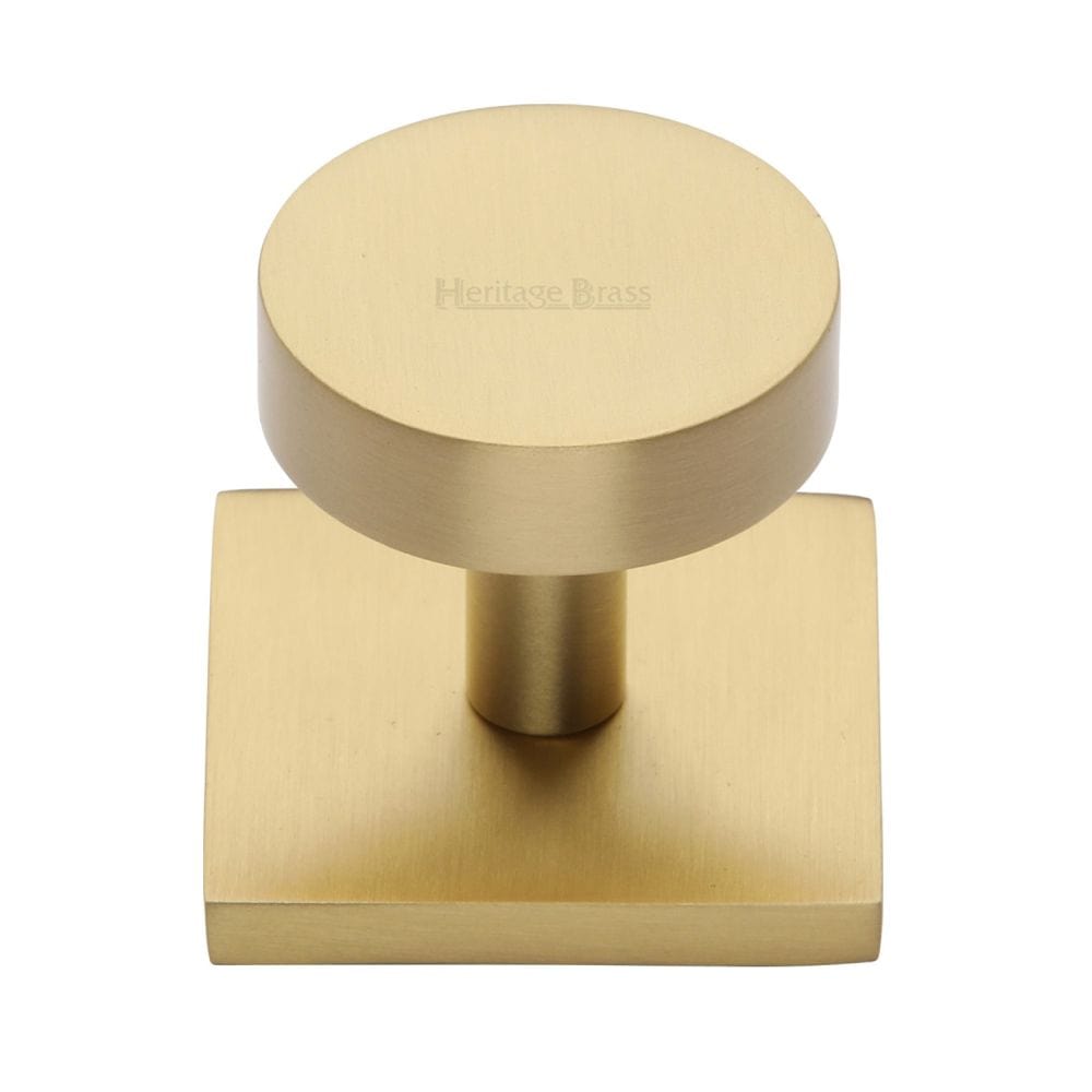 Heritage Brass Cabinet Hardware Satin Brass / Cabinet Knob on Backplate / 32mm Dia. Heritage Brass - Cabinet Knob Disc Design with Square Backplate 32mm Satin Brass