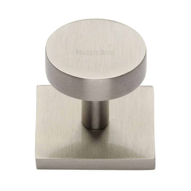 Heritage Brass Cabinet Hardware Satin Nickel / Cabinet Knob on Backplate / 32mm Dia. Heritage Brass - Cabinet Knob Disc Design with Square Backplate 32mm Satin Nickel