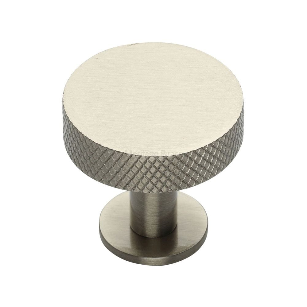 Heritage Brass Cabinet Hardware Satin Nickel / Cabinet Knobs / 32mm Dia. Heritage Brass - Cabinet Knob Disc Knurled Design with Rose 32mm Satin Nickel Fin