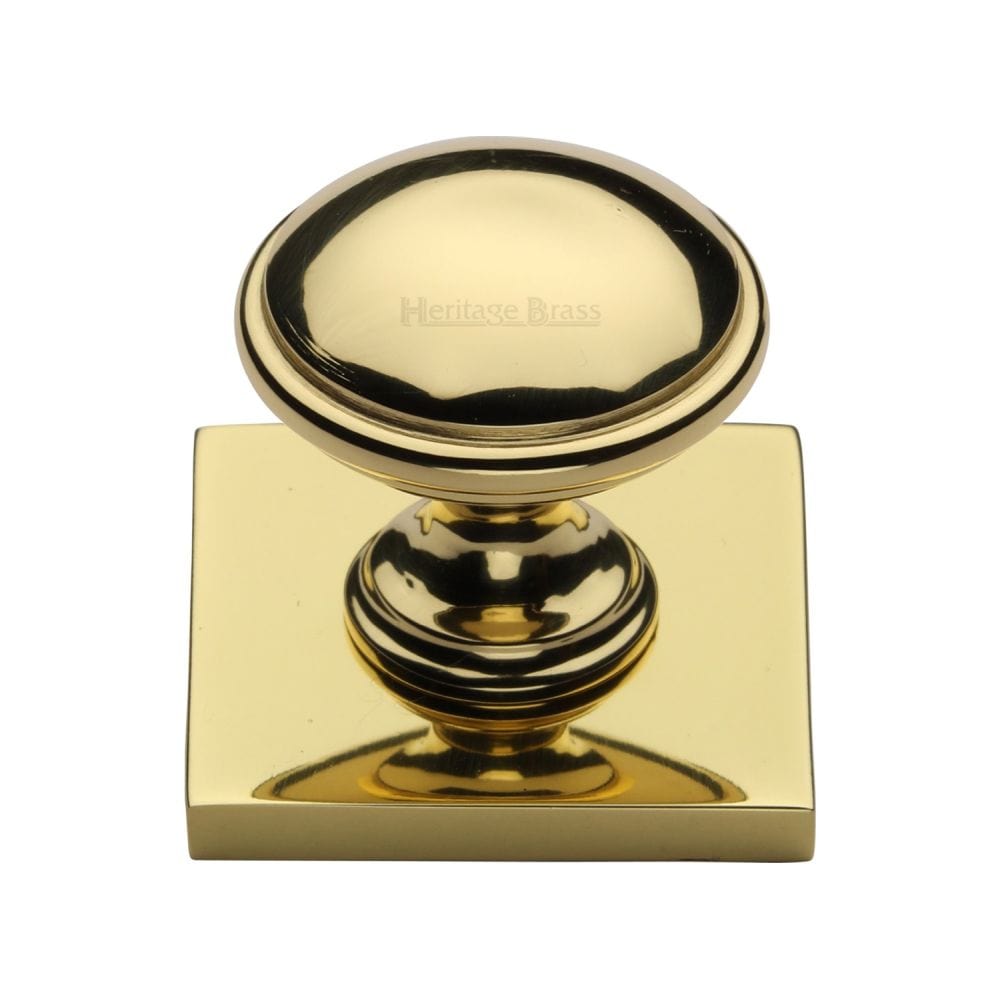 Heritage Brass Cabinet Hardware Polished Brass / Cabinet Knob on Backplate / 32mm Dia. Heritage Brass - Cabinet Knob Domed Design with Square Backplate 32mm Polished Brass
