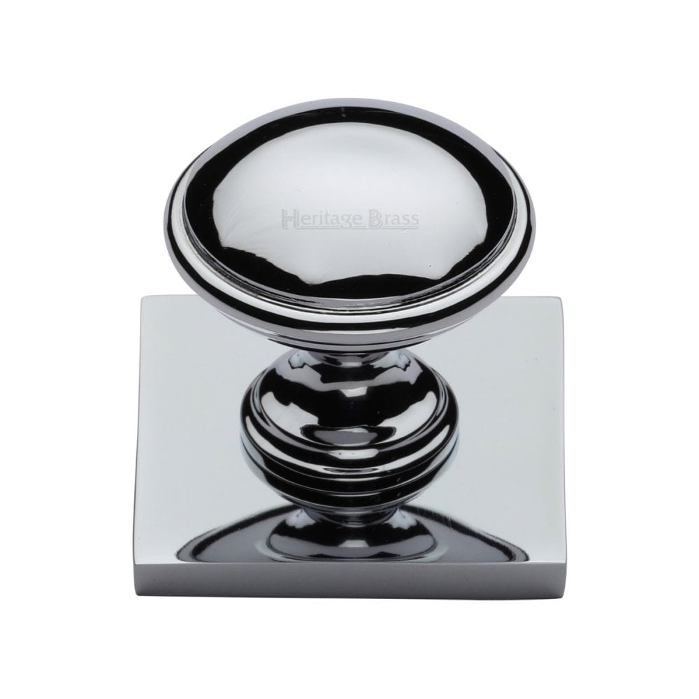 Heritage Brass Cabinet Hardware Polished Chrome / Cabinet Knob on Backplate / 32mm Dia. Heritage Brass - Cabinet Knob Domed Design with Square Backplate 32mm Polished Chrom