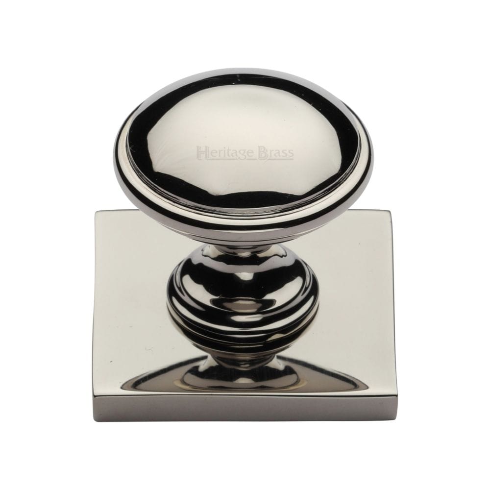 Heritage Brass Cabinet Hardware Polished Nickel / Cabinet Knob on Backplate / 32mm Dia. Heritage Brass - Cabinet Knob Domed Design with Square Backplate 32mm Polished Nicke