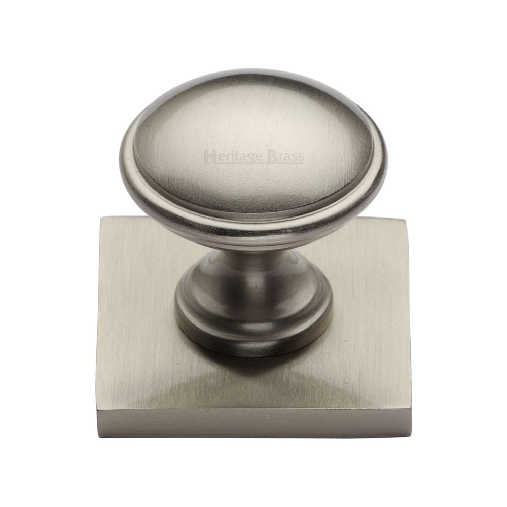 Heritage Brass Cabinet Hardware Satin Nickel / Cabinet Knob on Backplate / 32mm Dia. Heritage Brass - Cabinet Knob Domed Design with Square Backplate 32mm Satin Nicke