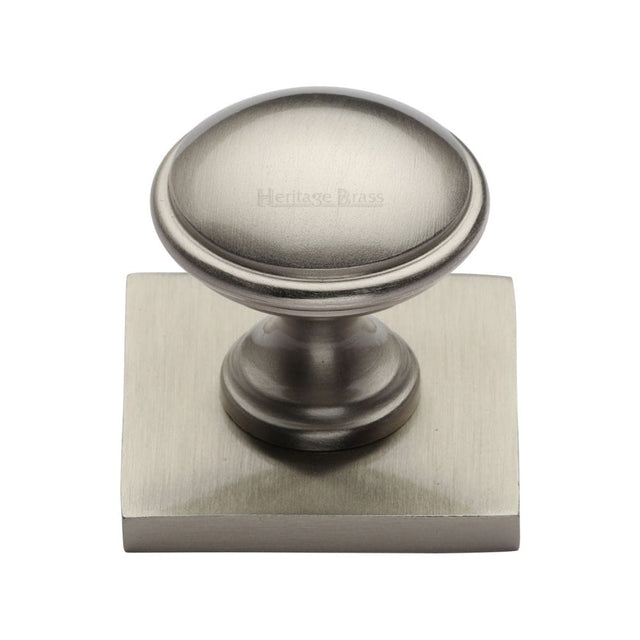 Heritage Brass Cabinet Hardware Satin Nickel / Cabinet Knob on Backplate / 32mm Dia. Heritage Brass - Cabinet Knob Domed Design with Square Backplate 32mm Satin Nicke