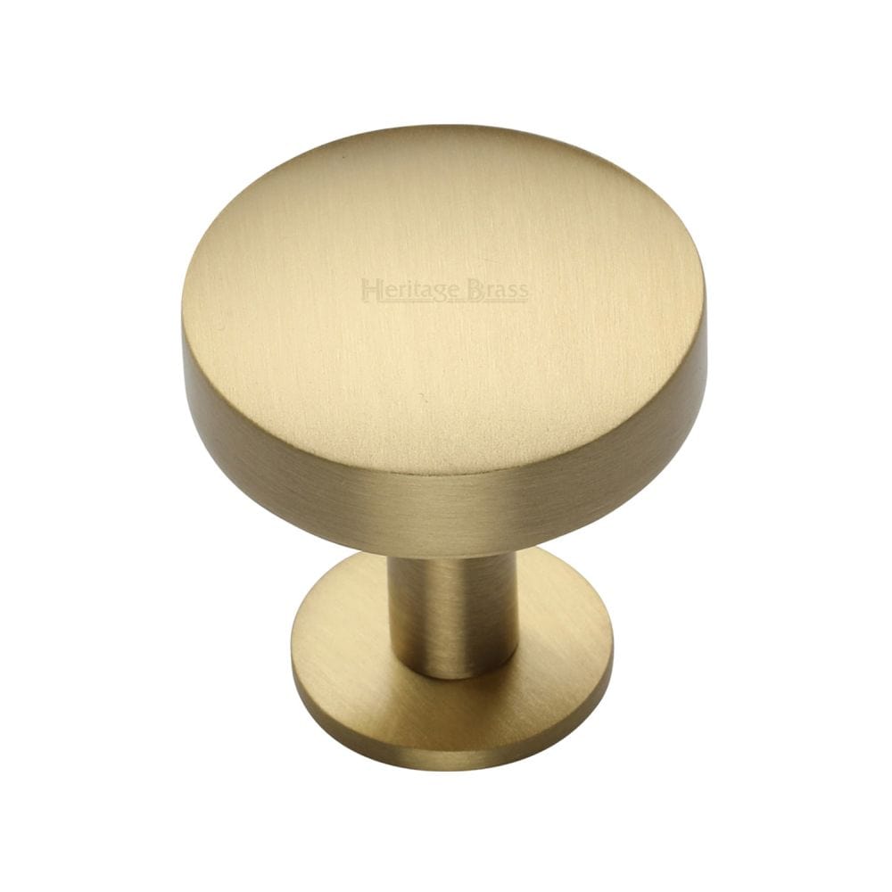 Heritage Brass Cabinet Hardware Satin Brass / Cabinet Knobs / 32mm Dia. Heritage Brass - Cabinet Knob Domed Disc Design with Rose 32mm Satin Brass Finish