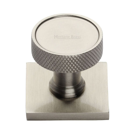 Heritage Brass Cabinet Hardware Satin Nickel / Cabinet Knob on Backplate / 32mm Dia. Heritage Brass - Cabinet Knob Florence Knurled Design with Square Backplate 32mm