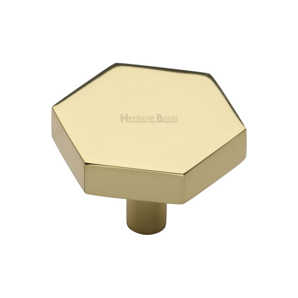 Heritage Brass Cabinet Hardware Polished Brass / Cabinet Knobs / 38mm Dia. Heritage Brass - Cabinet Knob Hexagon Design 38mm Polished Brass Finish