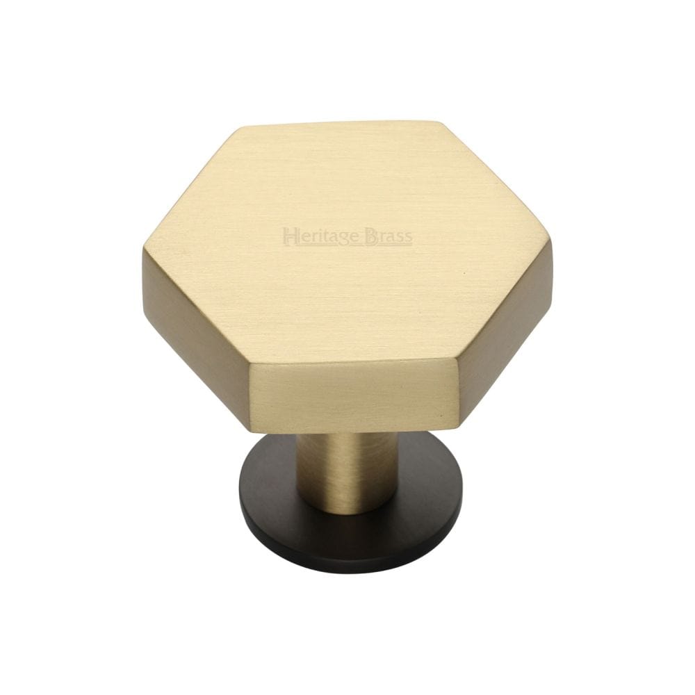 Heritage Brass Cabinet Hardware Matt Bronze/Satin Brass / Cabinet Knobs / 32mm Dia. Heritage Brass - Cabinet Knob Hexagon Design with Rose 32mm Matt Bronze/Satin Bra