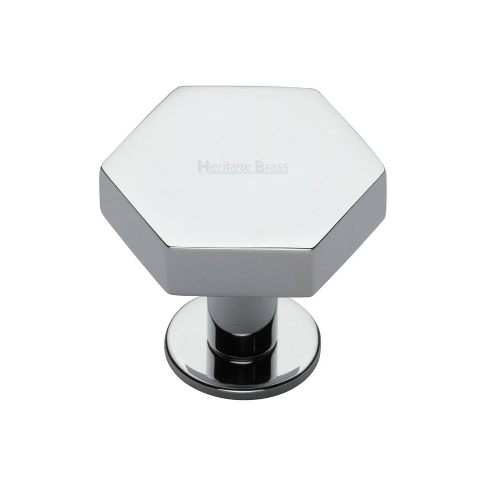 Heritage Brass Cabinet Hardware Polished Chrome / Cabinet Knobs / 32mm Dia. Heritage Brass - Cabinet Knob Hexagon Design with Rose 32mm Polished Chrome Finish