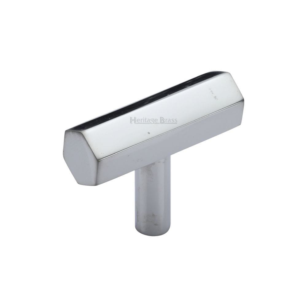 Heritage Brass Cabinet Hardware Polished Chrome / Cabinet T-Pulls / 41mm Dia. Heritage Brass - Cabinet Knob Hexagon T-Bar Design 41mm Polished Chrome Finish