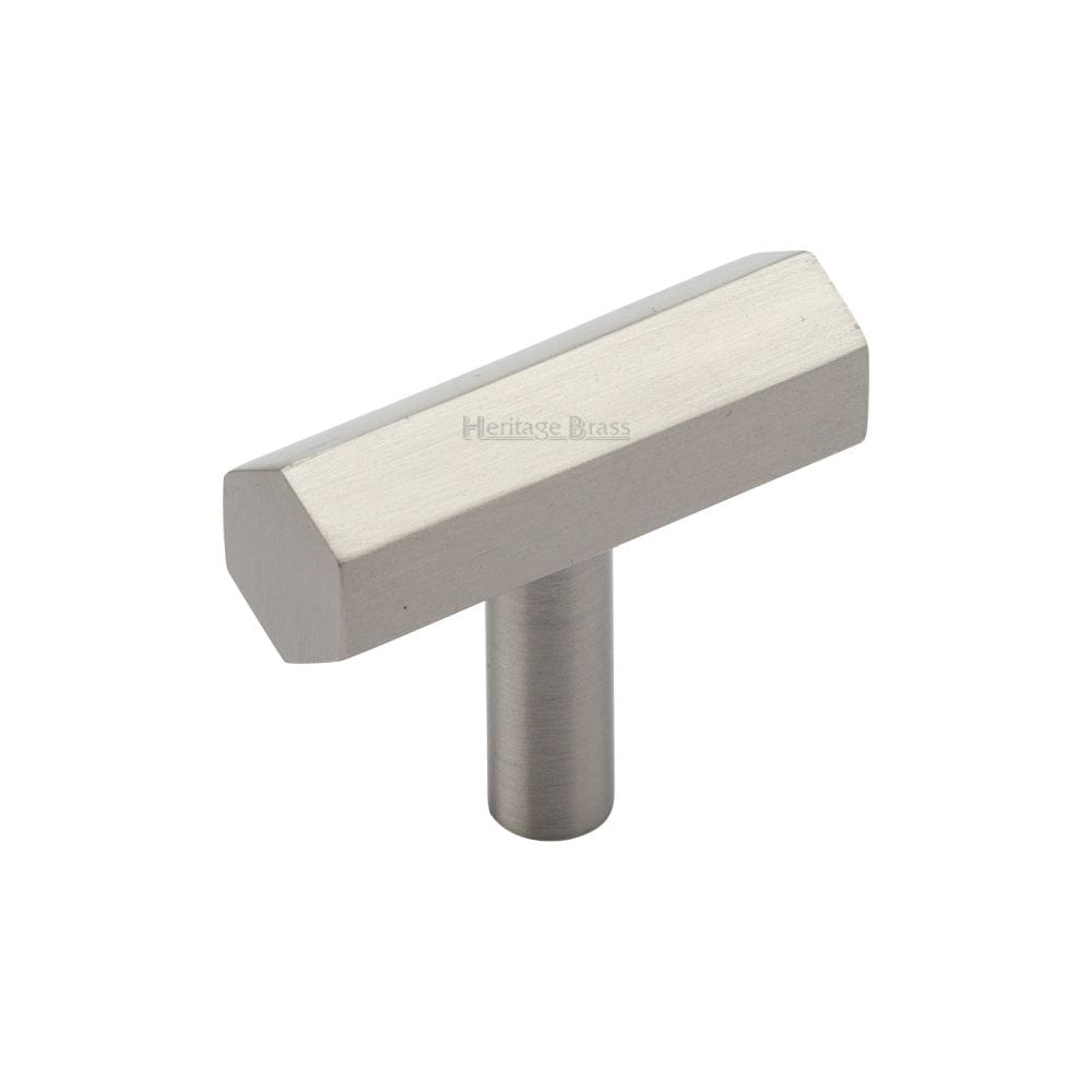 Heritage Brass Cabinet Hardware Satin Nickel / Cabinet T-Pulls / 41mm Dia. Heritage Brass - Cabinet Knob Hexagon T-Bar Design 41mm Satin Nickel Finish