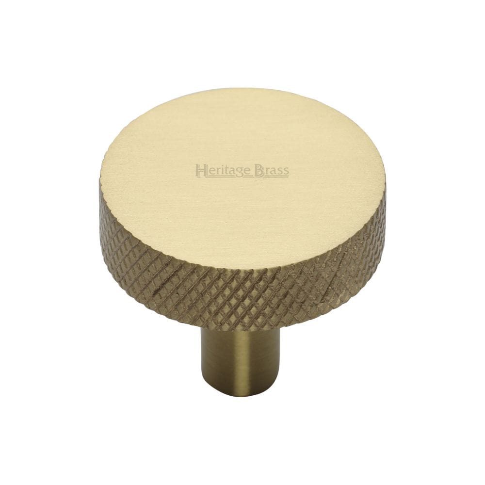 Heritage Brass Cabinet Hardware Satin Brass / Cabinet Knobs / 32mm Dia. Heritage Brass - Cabinet Knob Knurled Disc Design 32mm Satin Brass Finish