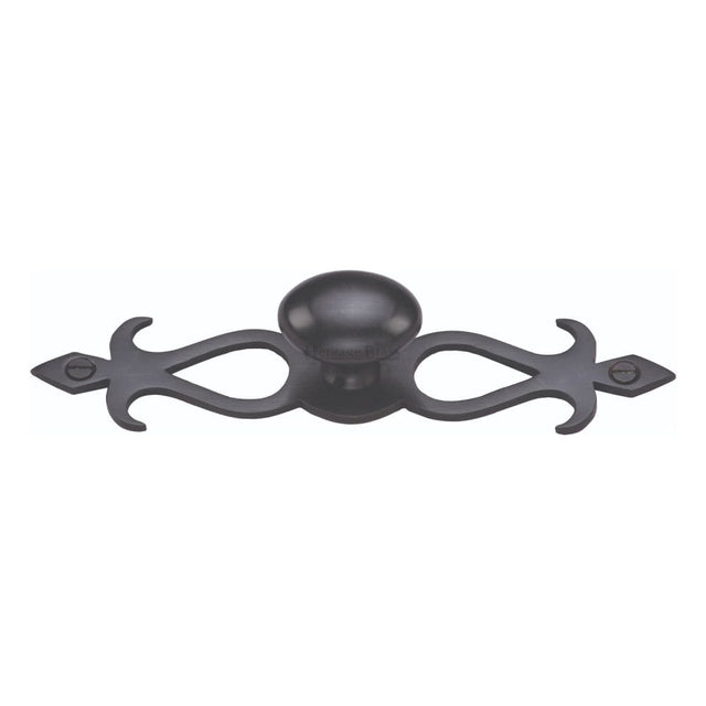 Heritage Brass Cabinet Hardware Matt Black / Cabinet Knob on Backplate / 32mm Dia. Heritage Brass - Cabinet Knob Oval/Backplate Design 32mm Matt Black Finish