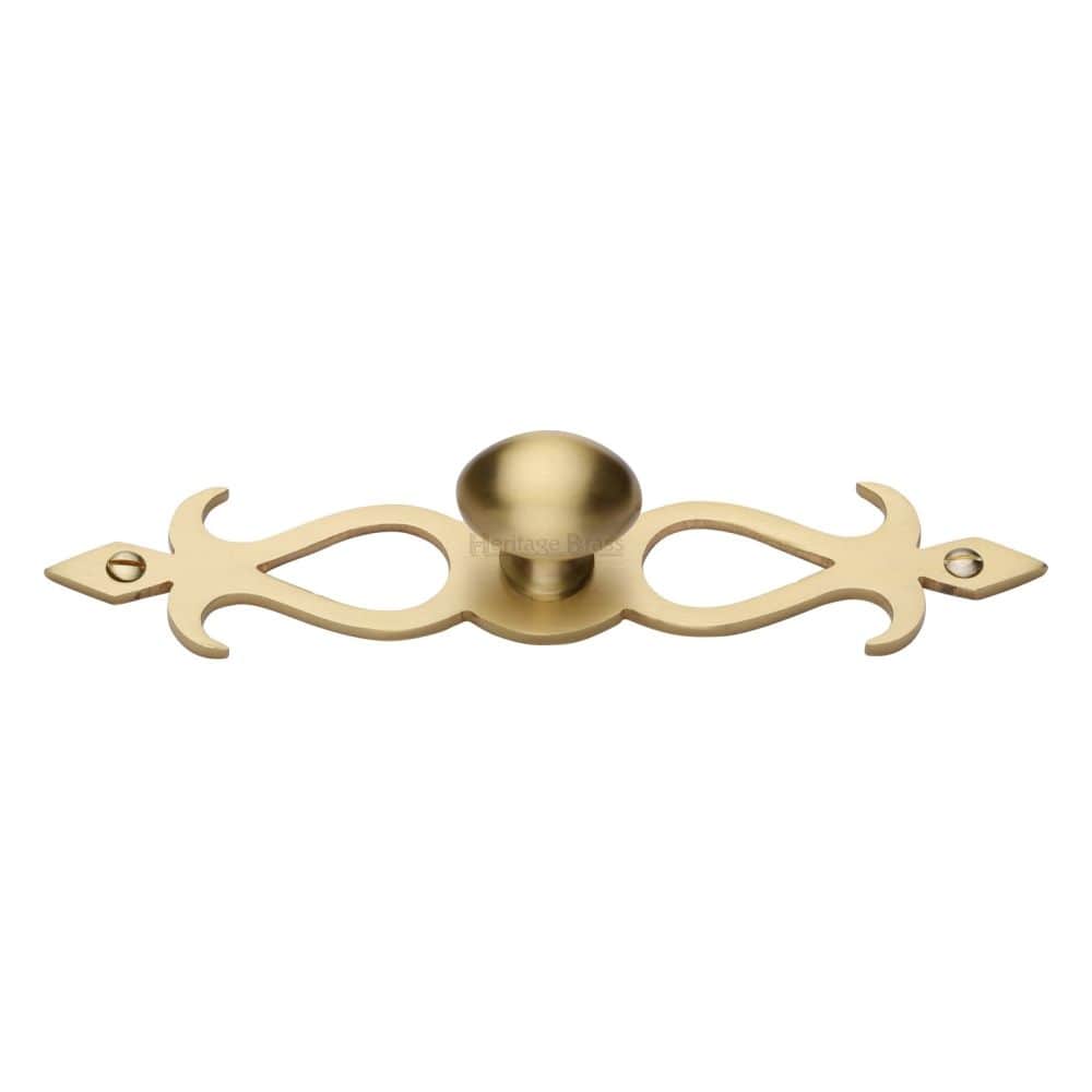 Heritage Brass Cabinet Hardware Satin Brass / Cabinet Knob on Backplate / 32mm Dia. Heritage Brass - Cabinet Knob Oval/Backplate Design 32mm Satin Brass Finish