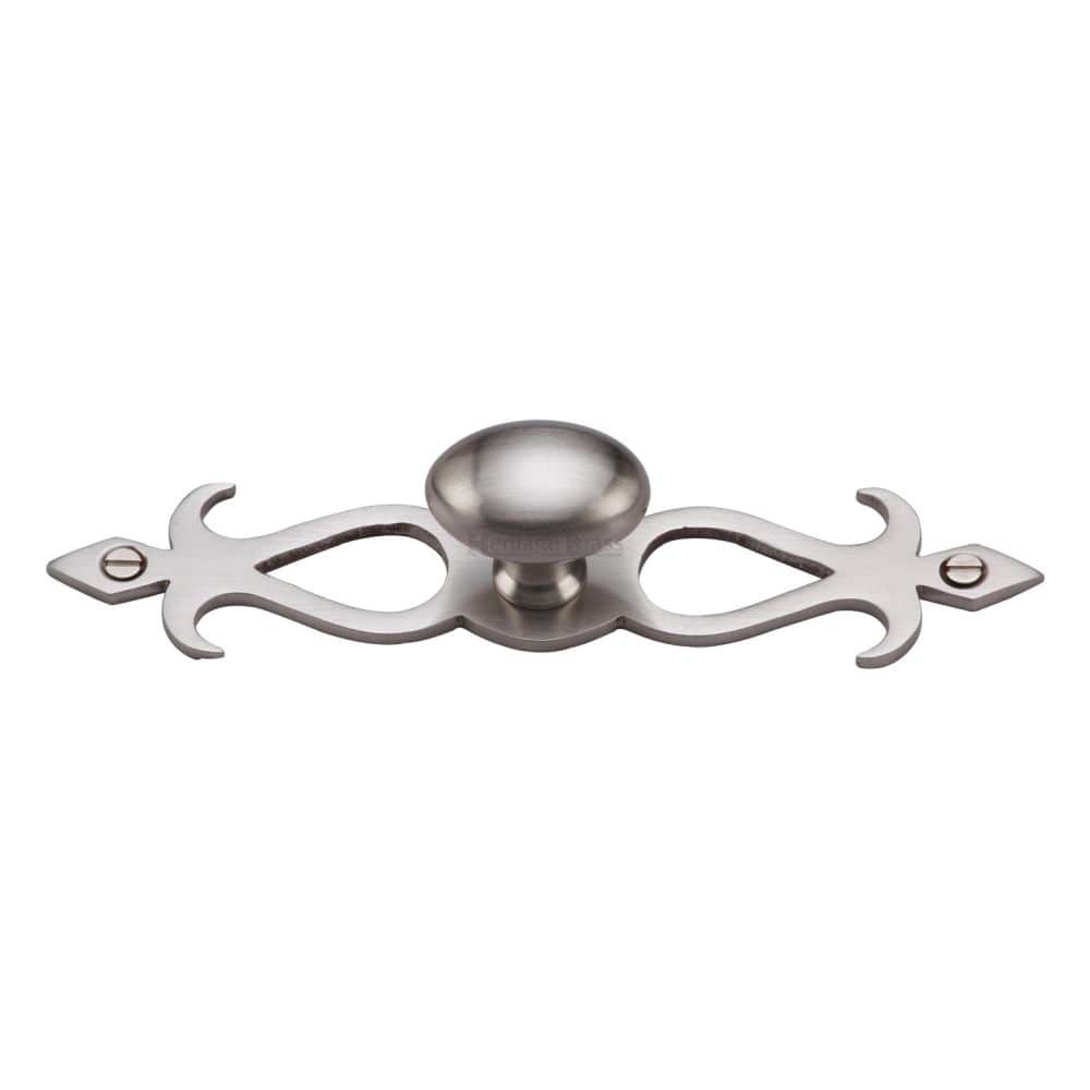 Heritage Brass Cabinet Hardware Satin Nickel / Cabinet Knob on Backplate / 32mm Dia. Heritage Brass - Cabinet Knob Oval/Backplate Design 32mm Satin Nickel Finish