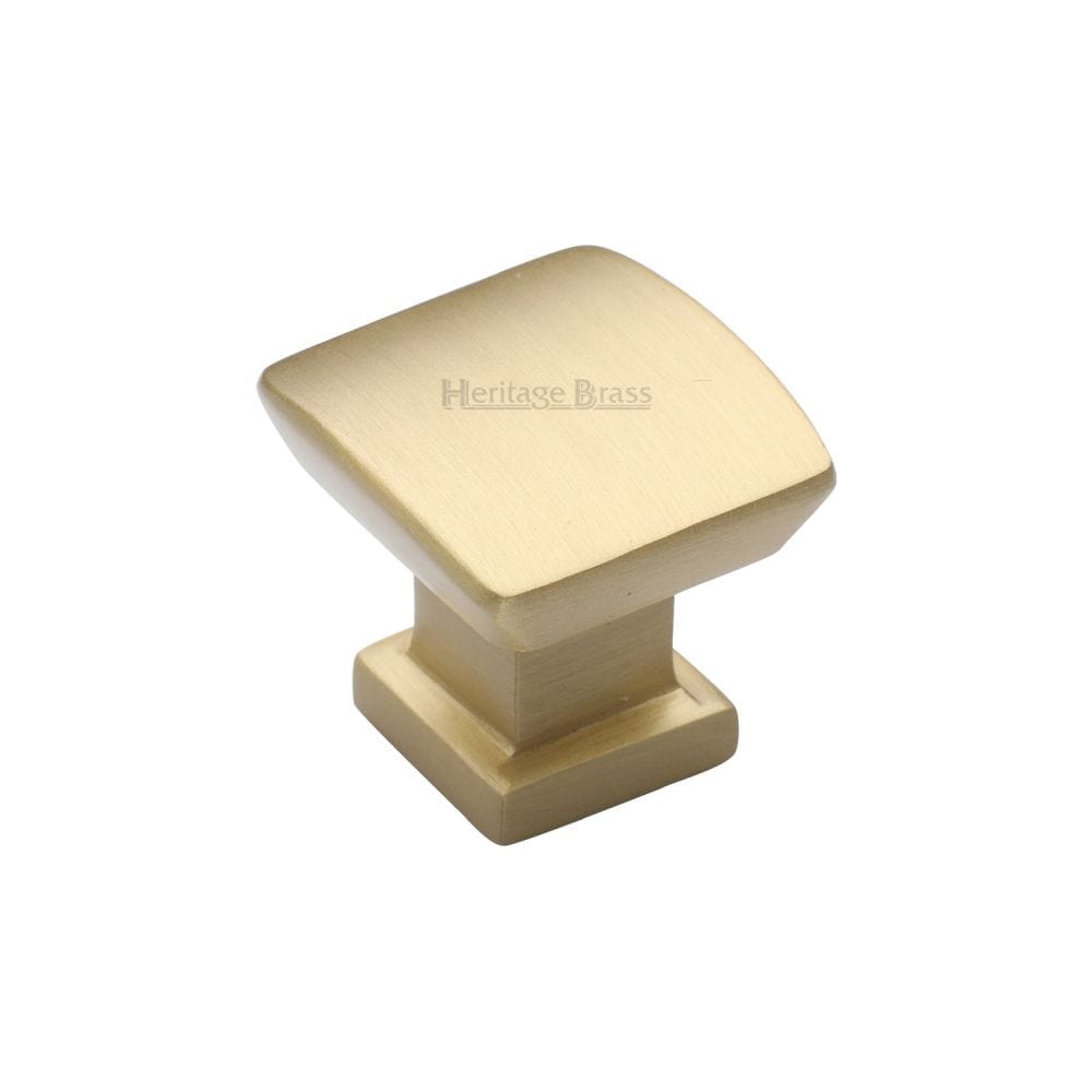Heritage Brass Cabinet Hardware Satin Brass / Cabinet Knobs / 25mm Dia. Heritage Brass - Cabinet Knob Plinth Square Design with base 25mm Satin Brass Fin