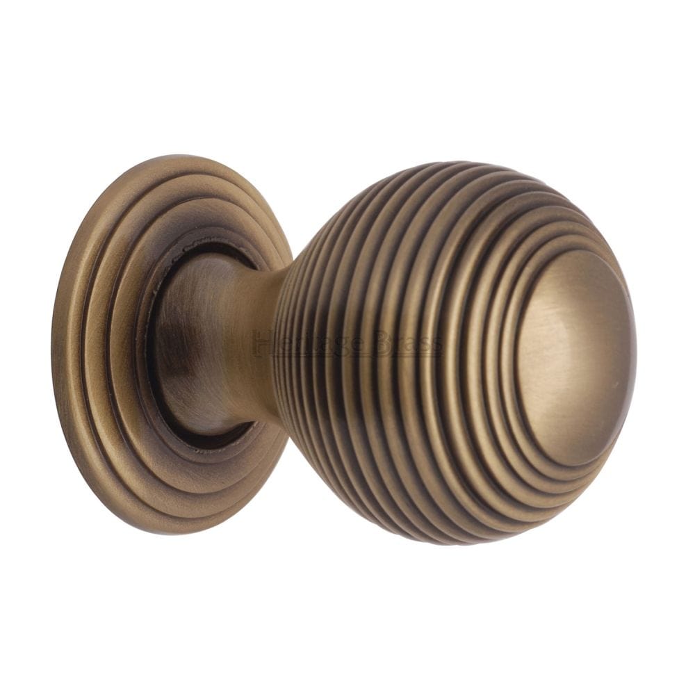 Heritage Brass Cabinet Hardware Antique Brass / Cabinet Knobs / 32mm Dia. Heritage Brass - Cabinet Knob Reeded Design 32mm Antique Brass Finish
