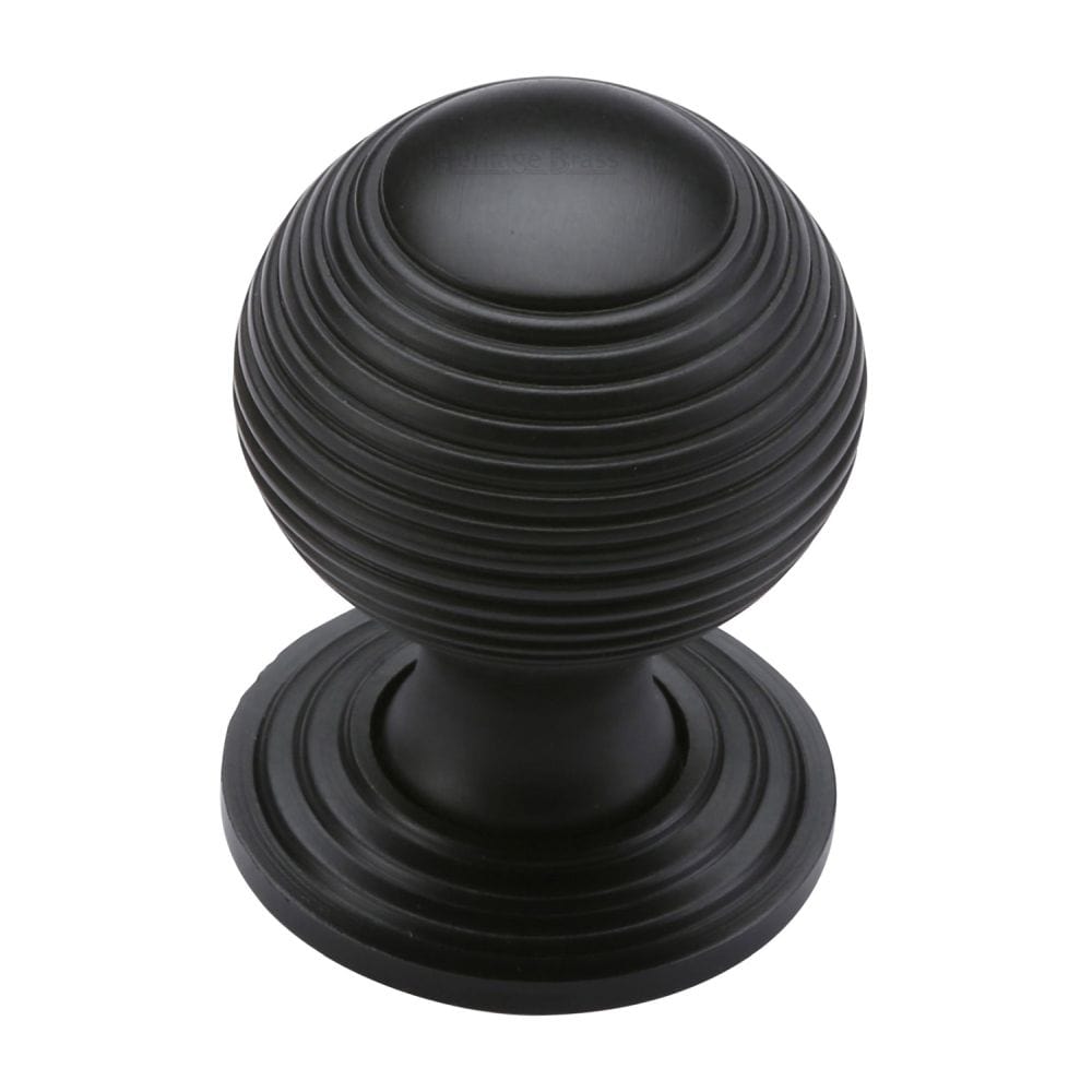 Heritage Brass Cabinet Hardware Matt Black / Cabinet Knobs / 32mm Dia. Heritage Brass - Cabinet Knob Reeded Design 32mm Matt Black Finish