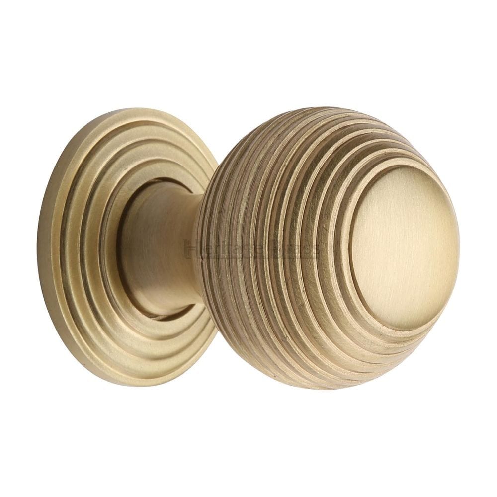 Heritage Brass Cabinet Hardware Satin Brass / Cabinet Knobs / 32mm Dia. Heritage Brass - Cabinet Knob Reeded Design 32mm Satin Brass Finish