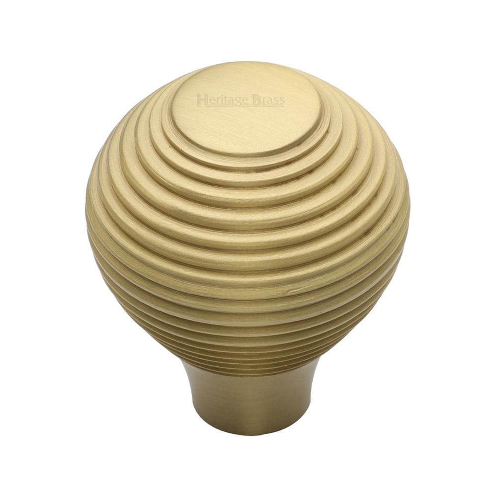 Heritage Brass Cabinet Hardware Satin Brass / Cabinet Knobs / 32mm Dia. Heritage Brass - Cabinet Knob Reeded Design 32mm Satin Brass Finish